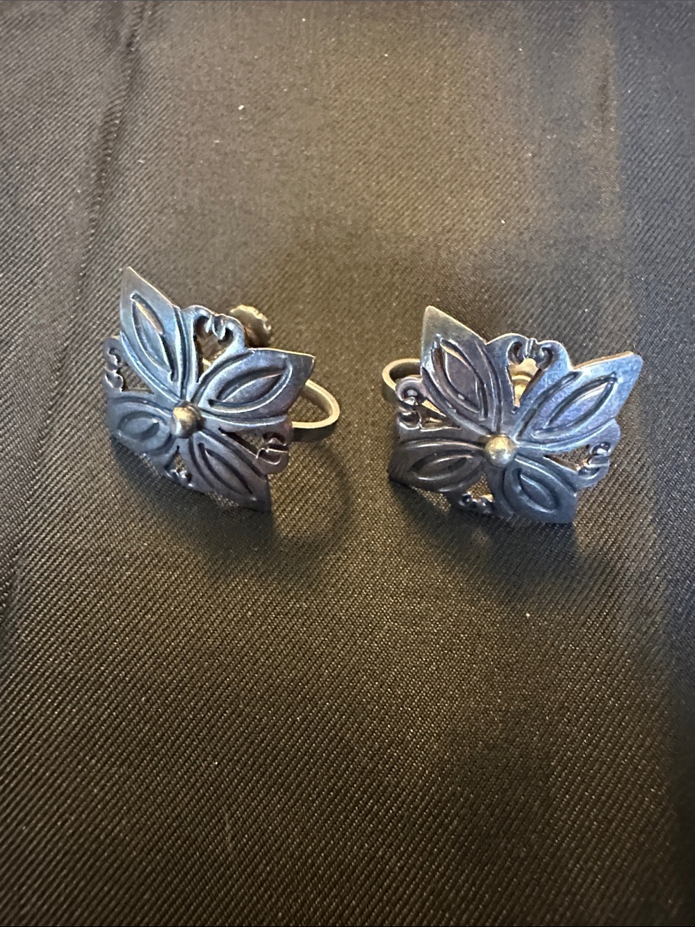 Vintage Taxco Mexican Sterling Silver 925 Floral Screw-Back Earrings - 6.6g